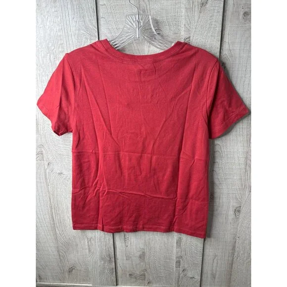 Mighty Fine Leopard Print Christmas Tree Red T Shirt Holiday Womens M - Picture 2 of 6